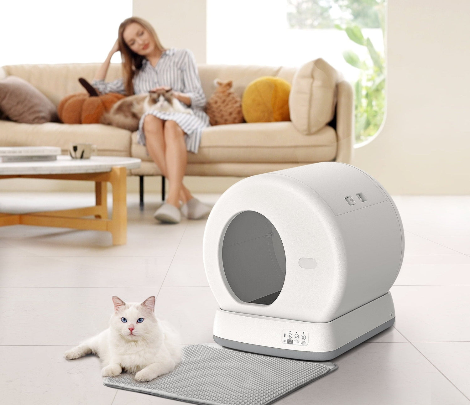 Smart Automatic Self-Cleaning Cat Litter Box, APP Control/Integrated Safety Protection, White